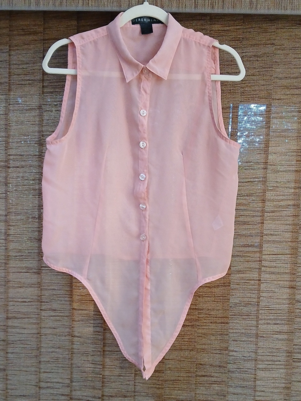 Derek Heart Pink Sheer Chiffon Sleeveless Blouse High-Low Tie-Front Top L Indie